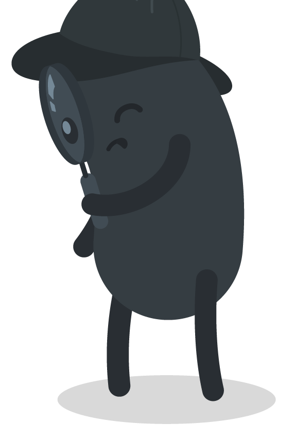 Judian bean character holding a magnifying glass