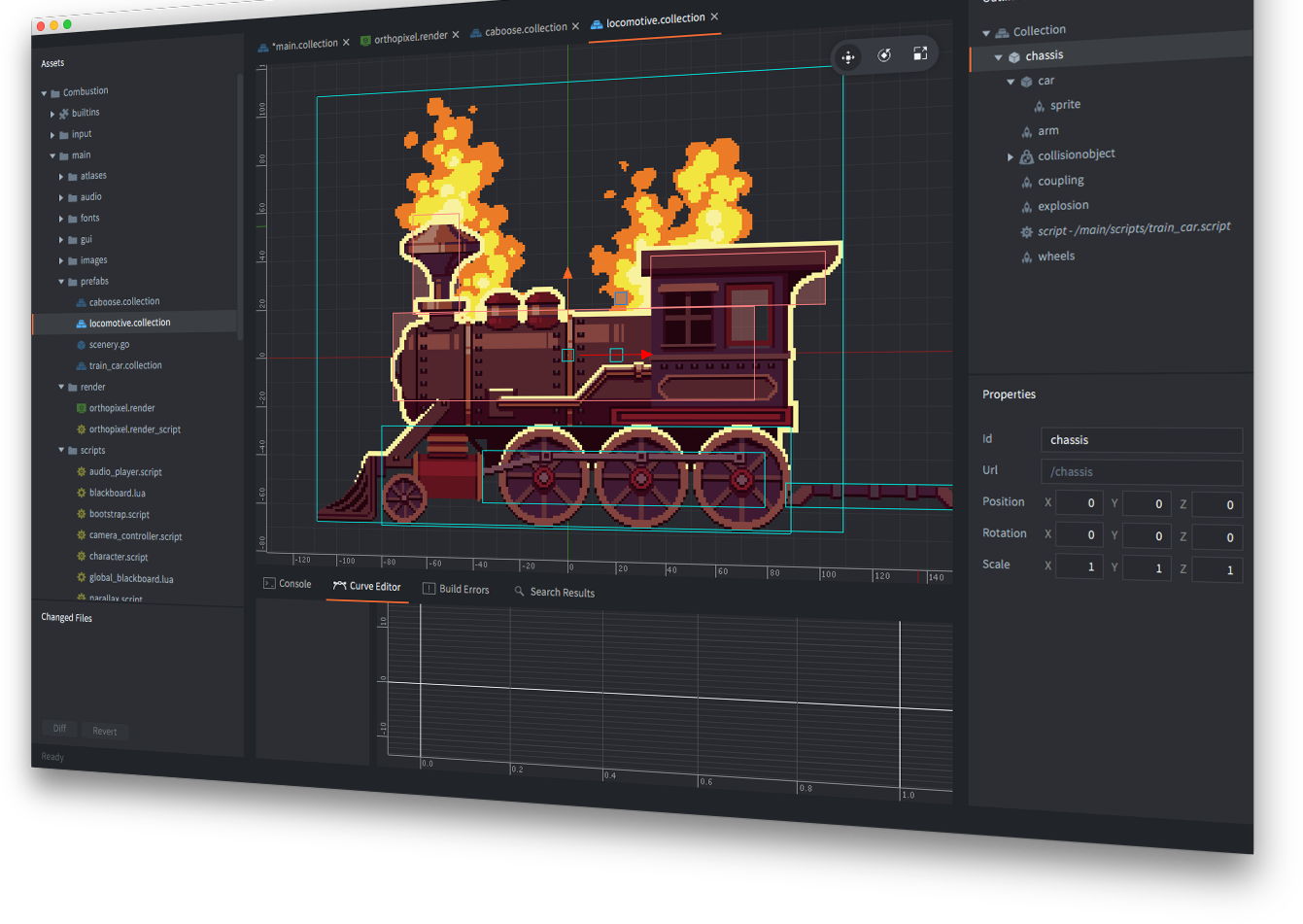Game scene with animated visual effects built in Judian