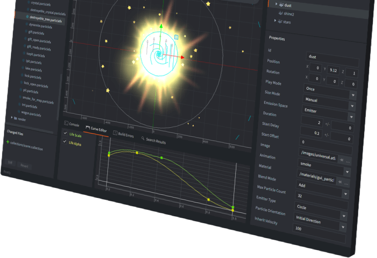 Particle effects editor with live preview
