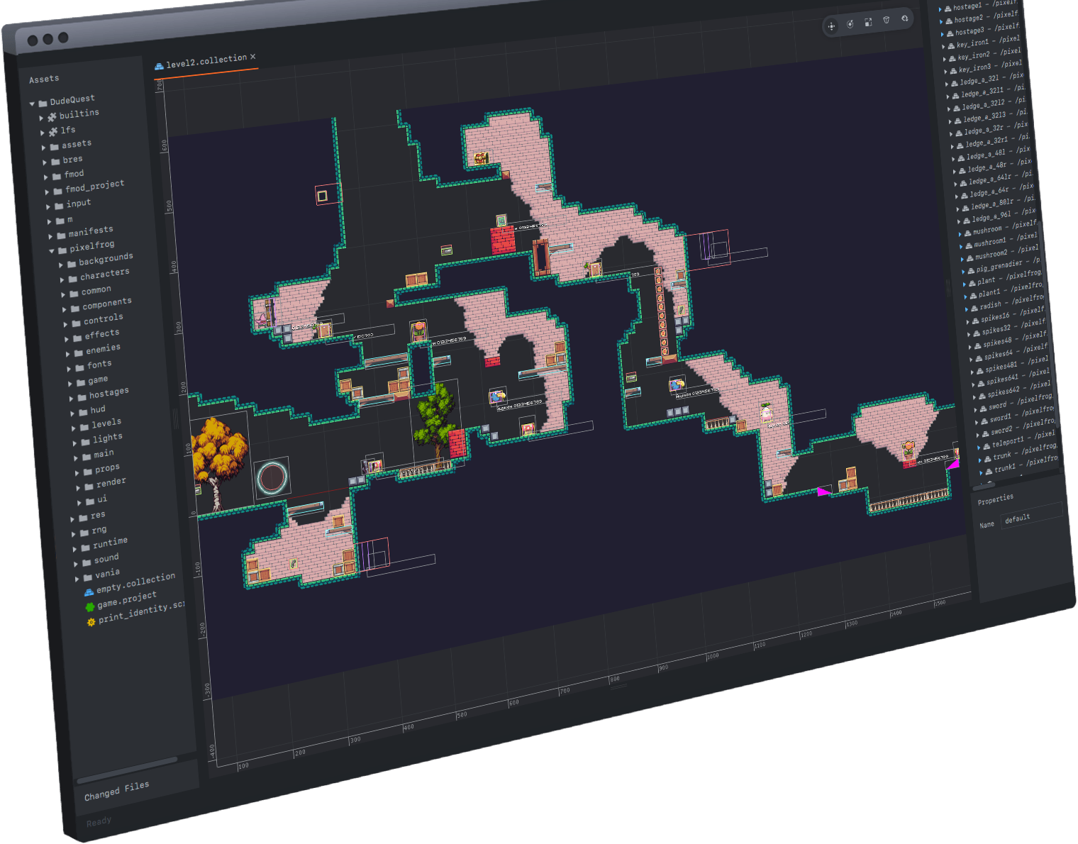 Judian visual scene editor arranging game objects and assets